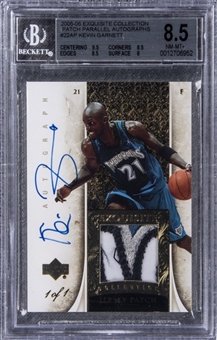 2005-06 UD "Exquisite Collection" Patch Parallel Autographs #22AP Kevin Garnett Signed Game Used Patch Card (#1/1) – BGS NM-MT+ 8.5/BGS 10